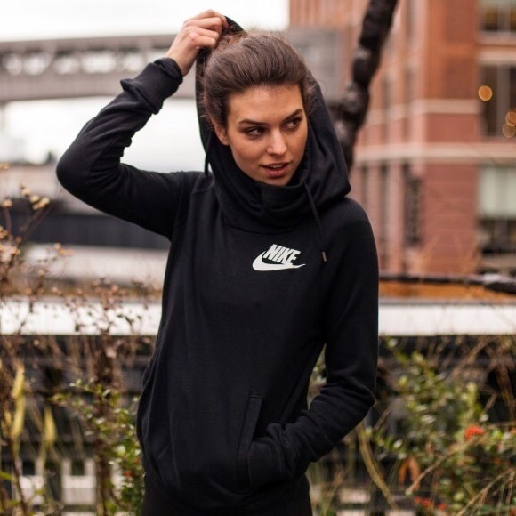 Nike Tops - 💜2/$30 Sale! Nike Rally Funnel Neck Hoodie Black